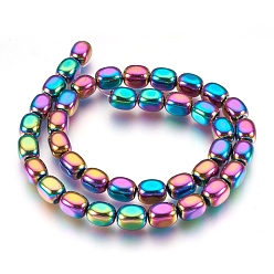 Multi-color Plated Electroplate Non-magnetic Synthetic Hematite Bead Strands, Polished, Cuboid, Multi-color Plated, 10~10.5x7~8mm, Hole: 1mm, about 39~40pcs/strand, 15.7 inch(40cm)