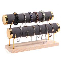 Gris Expositor de pulseras con barra en T de terciopelo, soporte organizador de joyas con base de madera, para guardar pulseras y relojes, gris, 2 cm