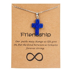 Lapis Lazuli Synthetic Lapis Lazuli Cross Pendant Necklace with Stainless Steel Cable Chains, 17.72 inch(45cm)