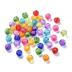 Couleur Mélangete Perles acryliques transparentes, Perle en bourrelet, ronde, citrouille, couleur mixte, 10mm, trou: 2 mm, environ 1100 pcs / 500 g