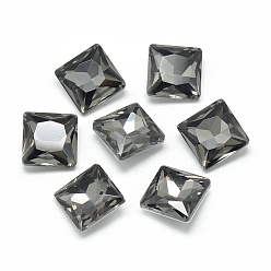 Gris Pointé cabochons en strass de verre, dos plaqué, facette, carrée, grises , 8x8x3.5mm