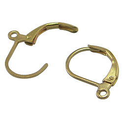 Raw(Unplated) Brass Leverback Earring Findings, with Loop, Unplated, Nickel Free, Size: about 10mm wide, 15mm long, hole: 1mm