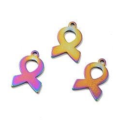 Rainbow Color Ion Plating(IP) 201 Stainless Steel Charms, Awareness Ribbon Charms, Rainbow Color, 14x9x1mm, Hole: 1.2mm