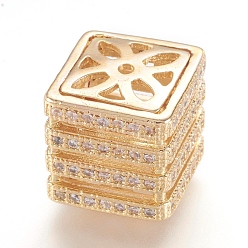 Real 18K Gold Plated Brass Micro Pave Cubic Zirconia Beads, Real 18K Gold Plated, Cube, Golden, 10.5x10.5x10.5mm, Hole: 1mm