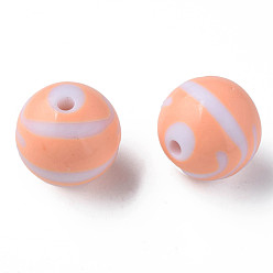 Saumon Clair Perles acryliques à rayures opaques, ronde, saumon clair, 24mm, trou: 4 trou mm: 4 mm, environ55 pcs / 500 g.