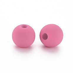 Rose Chaud Perles acryliques de style caoutchoutées, ronde, rose chaud, 13.5x12.5mm, Trou: 4mm