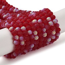 Brique Rouge Chapelets de perles en verre transparentes  , facette, givré, demi couleur ab plaqué, rondelle, firebrick, 4~4.5x3.5~4mm, Trou: 1mm, Environ 117~121 pcs/chapelet, 16.61~16.73 pouce (42.2~42.5 cm)