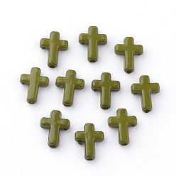 Vert Olive Foncé Perles acryliques opaques, croix, vert olive foncé, 16x12x4.5 mm, environ 1230 pcs / 500 g