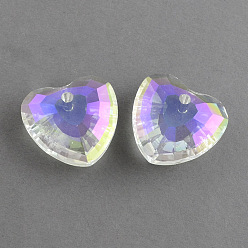 Clear AB AB Color Plated Glass Pendants, Faceted Heart, Clear AB, 31x33x13mm, Hole: 3.5mm