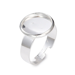 Plata Componentes de anillos de dedo de acero inoxidable ajustables 201, fornituras base de anillo almohadilla, plano y redondo, plata, tamaño de 7, 17~17.5 mm, Bandeja: 12 mm.
