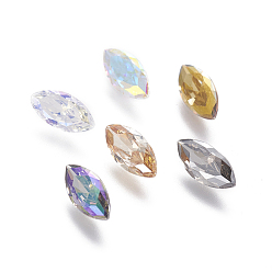 Mixed Color Electroplated Cubic Zirconia Pointed Back Cabochons, Horse Eye, Faceted, Mixed Color, 10x5x3mm