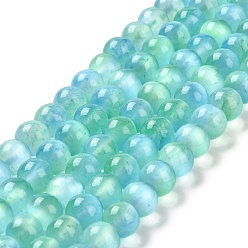 Cyan Brins de perles de sélénite naturelles, Grade a, teint, ronde, cyan, 10mm, Trou: 0.8mm, Environ 36~38 pcs/chapelet, 15.16~15.35'' (38.5~39 cm)