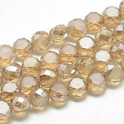 Bois Solide Perles de verre dépoli de galvanoplastie brins, arc-en-ciel plaqué, facette, plat rond, burlywood, 6x4~5mm, Trou: 1mm, environ 100 pcs/21.2 pouces