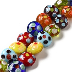 Colorido Hilos de abalorios de murano hechos a mano, plano y redondo, colorido, 12~14x12.5~13.5x7~8.5 mm, agujero: 1.5 mm, sobre 33 unidades / cadena, 16.46 pulgada (41.8 cm)