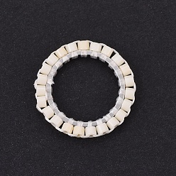 Color de la concha Cuentas de semillas japonesas hechas a mano de miyuki & toho, con 304 anillos de enlace de acero inoxidable, Patrón de telar, anillo, plata, color de concha, 14.5~15x1.7 mm