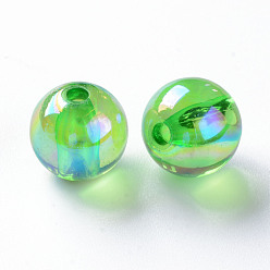 Pelouse Verte Perles acryliques transparentes, de couleur plaquée ab , ronde, pelouse verte, 12x11mm, Trou: 2.5mm, environ566 pcs / 500 g