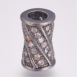 Gunmetal Brass Micro Pave Cubic Zirconia Beads, Column, Gunmetal, 9x6mm, Hole: 3mm