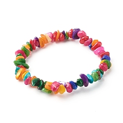 Colorful Natural Dyed Chip Shell Beads Stretch Bracelets for Children, Colorful, Inner Diameter: 2 inch(5.2cm)