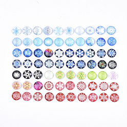 Mixed Color Flatback Glass Cabochons for DIY Projects, Dome/Half Round, Christmas Theme, Snowflake Pattern, Mixed Color, 12x4mm