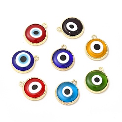 Mixed Color Handmade Lampwork Pendants, with Golden Tone Brass Findings, Cadmium Free & Lead Free, Evil Eye, Mixed Color, 16x13.5x3mm, Hole: 1.4mm