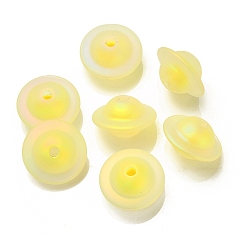 Champagne Yellow Transparent UV Plating Rainbow Iridescent Acrylic Beads, Frosted, Bead in Bead, Saucer Shape, Champagne Yellow, 17.5x11mm, Hole: 3mm