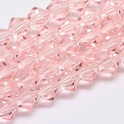 Pink Подражать австрийский хрусталь двойной конус стеклянные бусы нити, класс АА, граненые, розовые, 3x3.5 мм, отверстие : 0.8 мм, около 120~125 шт / нитка, 14.8 дюйм
