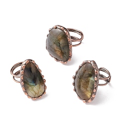 Labradorite Natural Labradorite Irregular Nugget Open Cuff Ring, Red Copper Brass Wire Wrap Chunky Ring for Women, Cadmium Free & Lead Free, US Size 7 1/4(17.5mm)