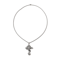 Plata Antigua Cruz con collar con colgante de aleación de dragón con 201 cadenas de caja de acero inoxidable., plata antigua, 23.50 pulgada (59.7 cm)