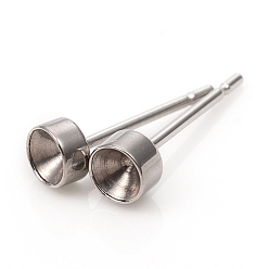 Stainless Steel Color 304 Stainless Steel Stud Earring Settings, Rhinestone Settings, for Pointed Back Rhinestone, Stainless Steel Color, 4mm, Pin: 0.8mm, Fit for 3mm Rhinestone