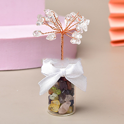 Cristal de cuarzo Chips de cristal de cuarzo natural árbol de la vida decoraciones, botella de deseo de vidrio con alambre de cobre piedra de energía feng shui regalo para mujeres hombres meditación, 70~80 mm