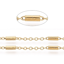 Oro Revestimiento iónico (ip) 304 cadenas portacables de acero inoxidable, con perlas de tubo, soldada, con carrete, Plano Oval, dorado, perlas de tubo: 54x28 mm, link: 2~5.5x1.5~2 mm, aproximadamente 32.8 pies (10 m) / rollo