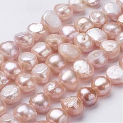 Saddle Brown Natural Cultured Freshwater Pearl Beads Strands, Nuggets, Saddle Brown, 12~13x10~11x6~9mm, Hole: 0.5mm, about 34pcs/strand, 14 inch