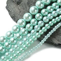 Cian Claro Abalorios de vidrio teñido de perla redondos, cian claro, 4 mm / 6 mm / 8 mm / 10 mm / 12 mm, agujero: 1 mm, sobre 70~216 unidades / cadena