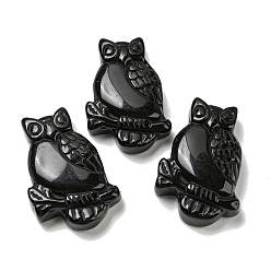 Obsidian Natural Obsidian Pendants, Owl Charms, 44~46x29~31x7.5~10mm, Hole: 1.4mm