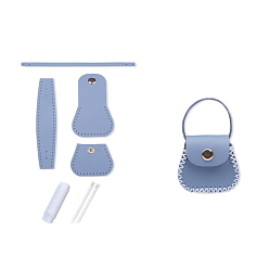 Light Steel Blue DIY Purse Making Kit, Including Cowhide Leather Bag Accessories, Iron Needles & Waxed Cord, Light Steel Blue, 5x5.3cm