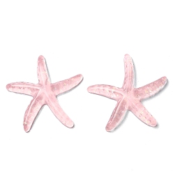 Pink Translucent Resin Sea Animal Cabochons, Glitter Starfish, Pink, 37x39x6mm