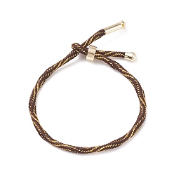 Coconut Brown Couple Wave Pattern Nylon Round Cord Silder Bracelet with Brass Clasp for Women, Cadmium Free & Lead Free, Coconut Brown, Inner Diameter: 2-1/2inch(6.25~6.3cm) 