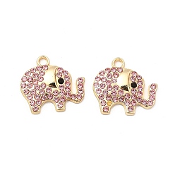 Розовый Подвески из сплава и страза, золотые подвески в виде слонов, светло-розовый, 17x18.5x3 мм, отверстие : 2 мм