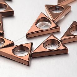 Copper Plated Electroplate Non-magnetic Synthetic Hematite Bead Strands, Triangle, Copper Plated, 17x15x3mm, Hole: 1mm, about 24pcs/strand, 15.7 inch
