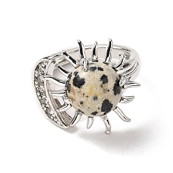 Dalmatian Jasper Natural Dalmatian Jasper Sun & Moon Open Cuff Rings, Platinum Brass Jewelry for Women, Lead Free & Cadmium Free, Inner Diameter: 17~18mm