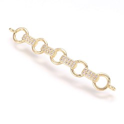 Real 18K Gold Plated Brass Micro Pave Cubic Zirconia Links, Real 18K Gold Plated, Bar, 6.5x49x2mm, Hole: 1.5mm