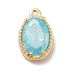 Turquoise Pálido Encantos de vidrio, con hallazgos de latón chapado en oro real 18 k, oval con facetas, turquesa pálido, 10x6x3 mm, agujero: 0.9 mm
