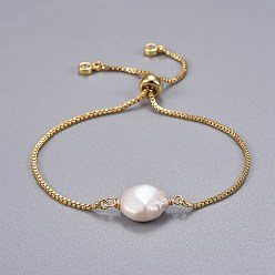 Blanc Bracelets coulissants en laiton, bracelets bolo, avec perle baroque naturelle perles de keshi, blanc, 9 pouce (23 cm), 1.3mm