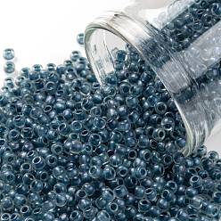 (188F) Frosted Slate Blue Lined Crystal Rainbow  Toho perles de rocaille rondes, perles de rocaille japonais, (188 f) arc-en-ciel de cristal doublé bleu ardoise givrée, 11/0, 2.2mm, Trou: 0.8mm, à propos 1110pcs / bouteille, 10 g / bouteille