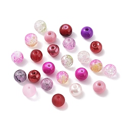 Pink Glass Beads, Round, Mixed Style, Pink, 8~8.5x7.5mm, Hole: 0.8mm, 300pcs/bag