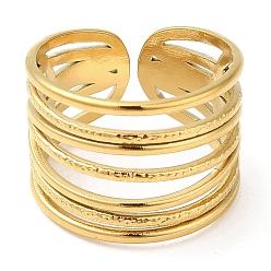 Real 18K Gold Plated 304 Stainless Steel Open Cuff Rings, Multi Lines, Golden, US Size 6 3/4(17.1mm)