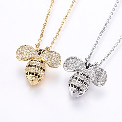 Mixed Color 304 Stainless Steel Pendant Necklaces, with Cubic Zirconia, Bees, Mixed Color, 17.71 inch(45cm), Pendant: 18x20x6mm