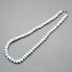 Howlite Colliers mode de perles de pierres précieuses, avec fermoirs mousqueton en alliage de zinc plaqué platine, howlite, 18.5 pouce