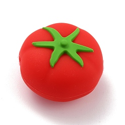 Красный Пищевые экологически чистые силиконовые фокусные шарики, жевательные бусины для чайников, DIY уход за ожерельем, помидор, красные, 21x15 мм, отверстие : 2 мм