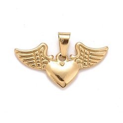 Golden 304 Stainless Steel Pendants, Heart & Wings, Golden, 15x30x2.5mm, Hole: 7.5x3.5mm
